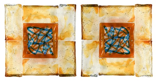 Lot 33 - Attributed to Toni Zuccheri for VeArt, a pair of Murano glass 'Patchwork' wall sculptures, circa 1970s