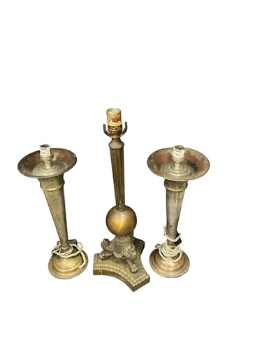 Lot 180 - A pair of silver on copper lamps, of flared...