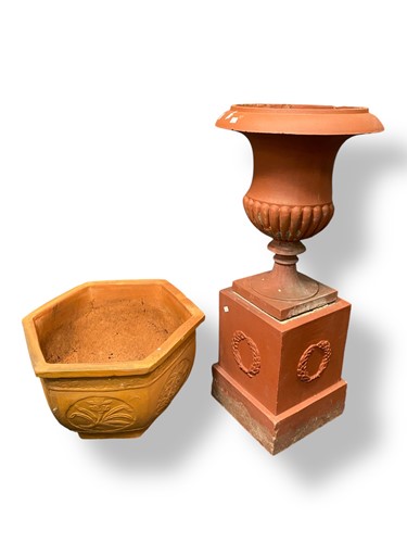 Lot 569 - A red campana urn on stand, 105 x 47cm (AF)...