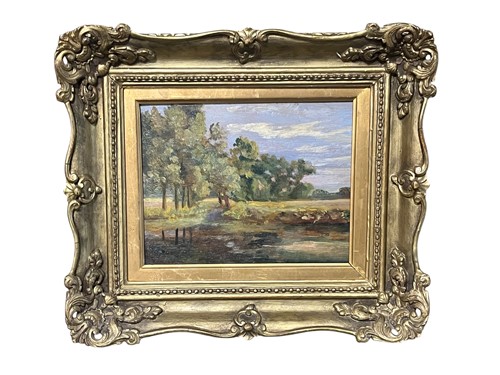 Lot 398 - Early 20th century school, river landscape oil...