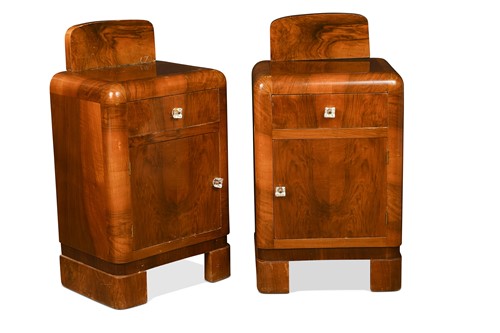 Lot 402 - A pair of Italian Art-Deco style walnut bedsides