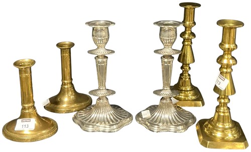Lot 113 - Three pairs of candlesticks, to include a pair...