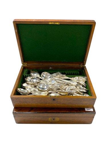 Lot 260 - A wooden tabletop canteen containing a large...