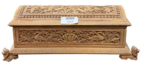 Lot 117 - A carved Indian pale wood domed decorative box...