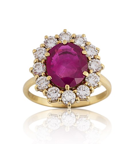Lot A Burmese ruby and diamond cluster ring