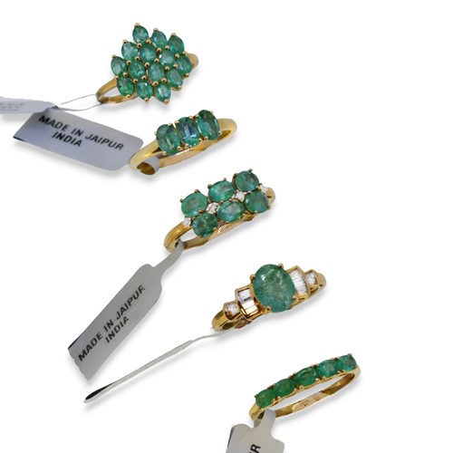 Lot 71 - Five 9ct gold emerald Gemporia rings
