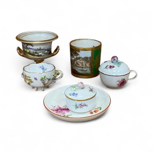 Lot 36 - A Meissen cup and saucer and two pots and...