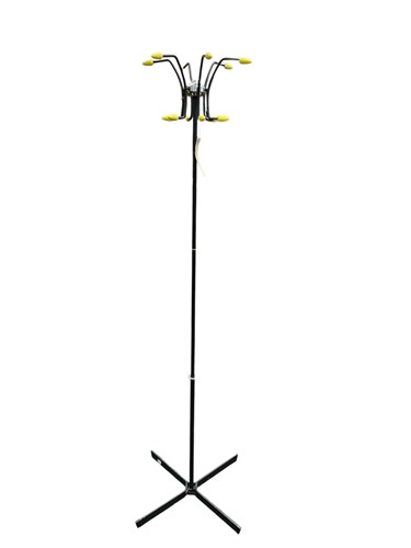 Lot 490 - A Hago black metal coat stand, with six yellow...