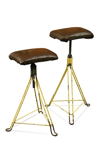 Lot 421 - A pair of Industrial height-adjustable stools