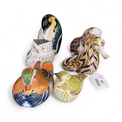 Lot 88 - Six Royal Crown Derby Imari animal and bird...