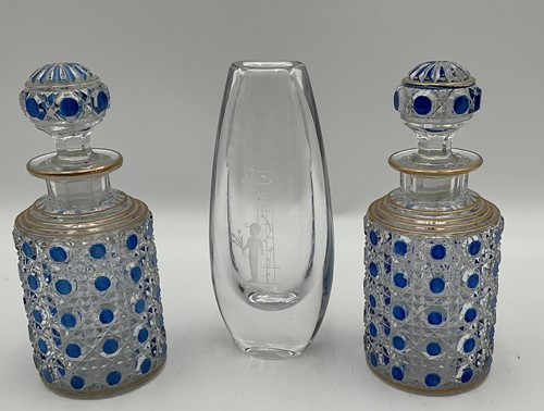 Lot 14 - A pair of blue and clear glass Baccarat...