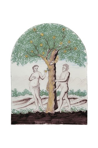 Lot An earthenware Adam & Eve plaque, probably 19th century