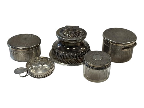 Lot 278 - Three silver cosmetics jars, one with glass...