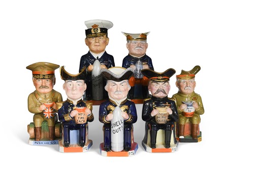 Lot 70 - A part set of seven Wilkinson character jugs, designed by Sir Francis Carruthers Gould (1844-1925)