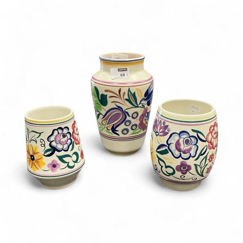 Lot 68 - Poole Pottery, three pottery vases, the...