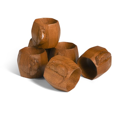 Lot 216 - Robert 'Mouseman' Thompson, a group of six oak napkin rings
