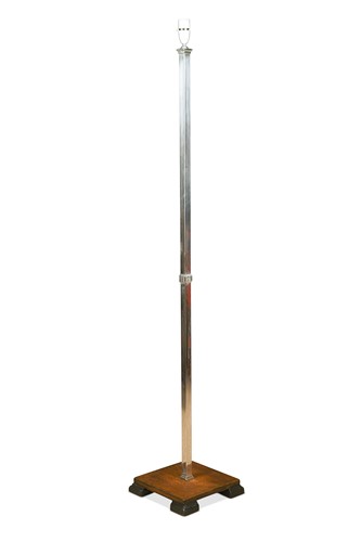 Lot 398 - An Art Deco chrome and walnut standard lamp, circa 1940