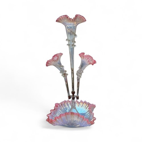 Lot 45 - A Victorian glass epergne with pink glass...