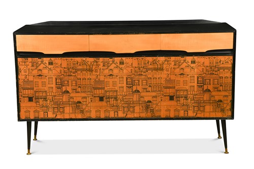 Lot 425 - Robert & Dorothy Heritage, for G.W. Evans Ltd, a penwork decorated sideboard, circa 1950s