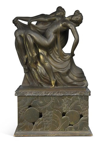 Lot 205 - After Maurice Guiraud Riviere (1881-1947), an Art Deco bronzed figural table cabinet