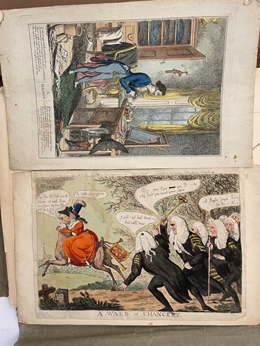 Lot 8 - A mixed folder of prints including satirical cartoons