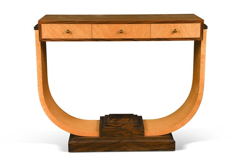 Lot 404 - An Art Deco style birdseye maple and coromandel console table
