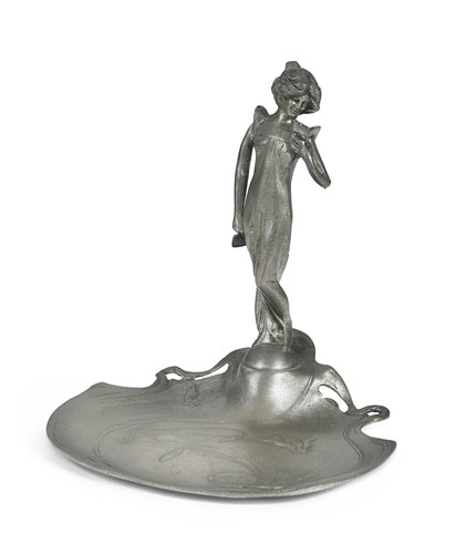 Lot 191 - A Continental Art Nouveau figural pewter dish