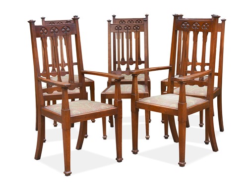 Lot 355 - A set of eight Scottish Arts & Crafts walnut dining chairs, circa 1910