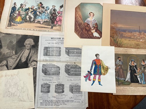 Lot 250 - A group of assorted unframed pictures and ephemera to include