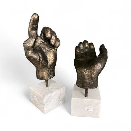 Lot 16 - A pair of bronzed hands on plinth bases