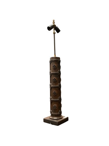 Lot 546 - A carved wood cylindrical lamp, modern,...