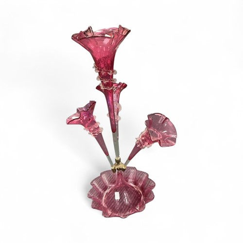 Lot 46 - Victorian cranberry glass epergne of large...