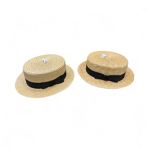 Lot 182 - Two Olney straw boater hats, both with black...