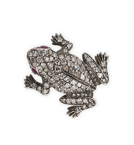 Lot An early 20th century diamond set frog brooch