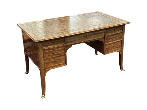 Lot 508 - A French brass line inlaid desk with gilt...