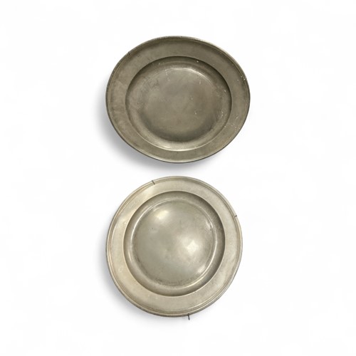 Lot 169 - Two large pewter plates, both stamped EW 42cm...