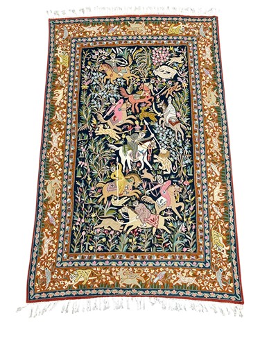 Lot 680 - A Qum type woolwork wall hanging depicting a...