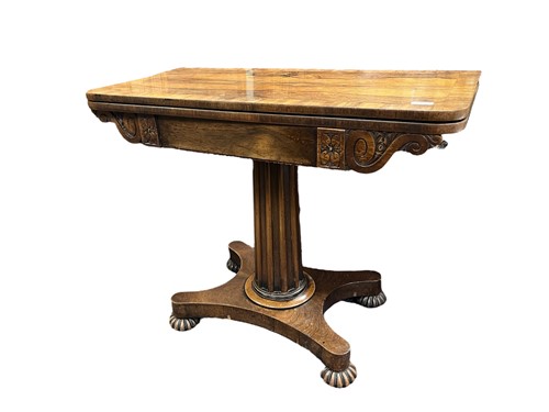 Lot 598 - A William IV rosewood card table, the swivel...