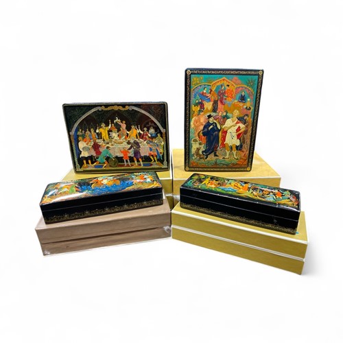 Lot 136 - A group of four Russian lacquer boxes, circa...