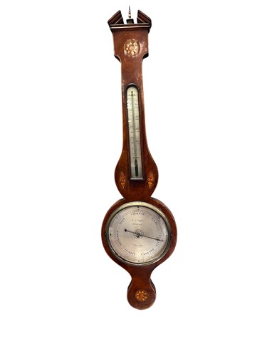 Lot 518 - An inlaid mahogany wheel barometer, 19th...