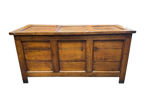 Lot 548 - A circa 1900 oak coffer of horizontal plank...