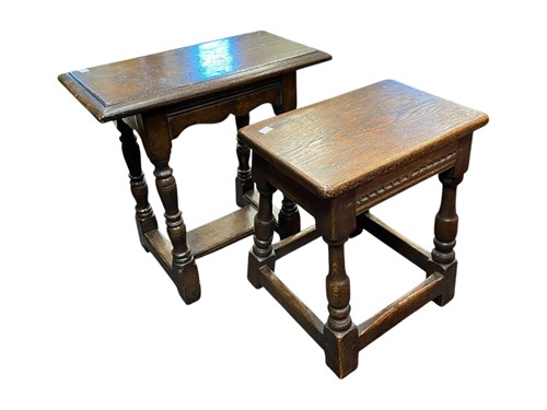 Lot 512 - Two 17th century style oak joint stools larger...