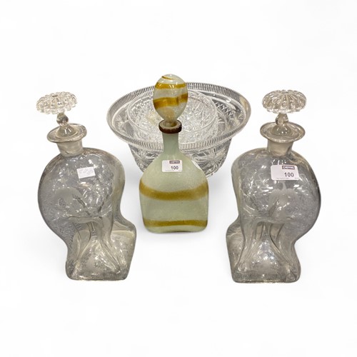 Lot 100 - A Pulegoso glass bottle with stopper, mid 20th...
