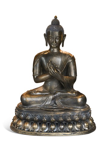 Lot A large copper Nepalese Buddha, early 20th century