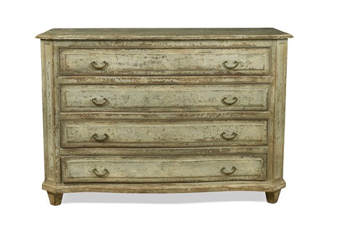 Lot A French provincial green painted chest of four drawers, 19th century