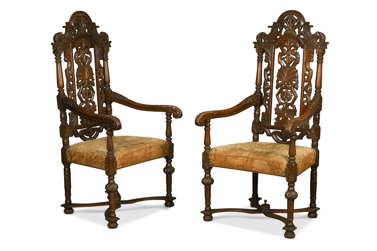 Lot 367 - A pair of Carolean-style carved oak