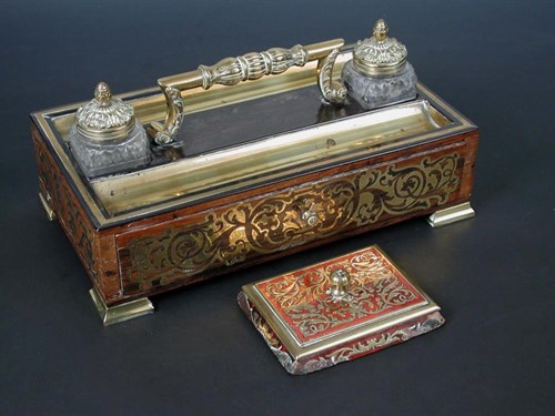 Lot 746 - A Regency brass inlaid rosewood  desk stand and blotter