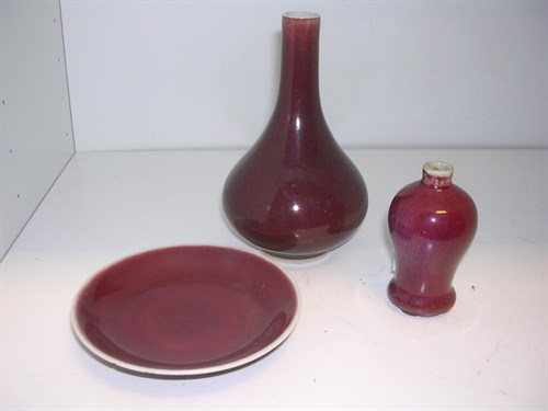 Lot 136 - Three 19th century Chinese sang de boeuf wares