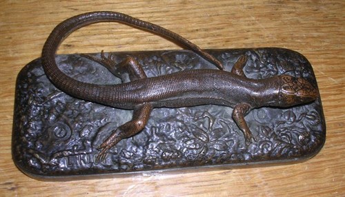 Lot 760 - Louis Kley (1833-1911), a bronze salamander paperweight