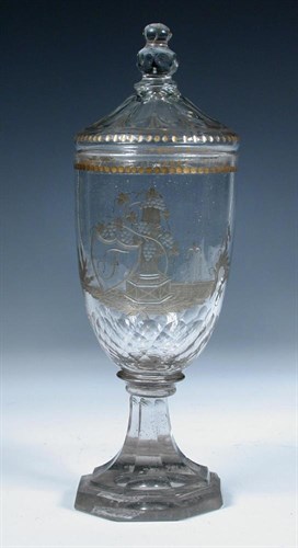 Lot 196 - A late 18th century Spanish glass goblet and cover, probably La Granja de Idelfonso